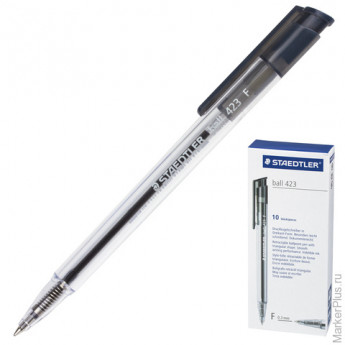 Ручка шариковая STAEDTLER автоматическая, корпус прозрачный, толщина письма 0,45 мм, черная, 423 F-9