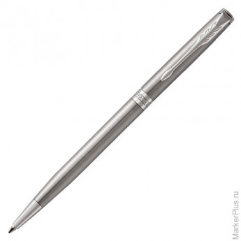 Ручка шариковая PARKER "Sonnet Steel Slim CT", тонкий корпус, серебристый, нержавеющая сталь, палладиевое покрытие, 1931513,черная