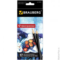 Карандаши цветные BRAUBERG "Artist line", 12 цветов, трехгранные, черный корпус, высшее качество, 180596