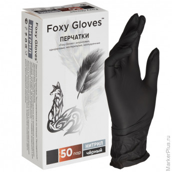 Мед.смотров. перчатки нитрил., н/с, н/о,4г./шт,черн.FOXY-GLOVES M 50 пар/уп