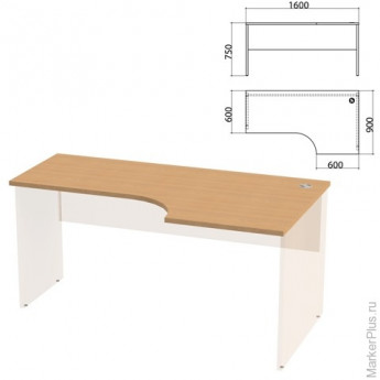 Столешница стола эргономичного 'Этюд' (ш1600*г900*в750 мм), правый, бук бавария 55, 401672, ш/к01635