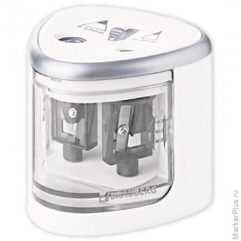 Точилка электрическая BRAUBERG DUAL (для 2 диаметров карандашей!), 4 батарейки АА, белая, 270580