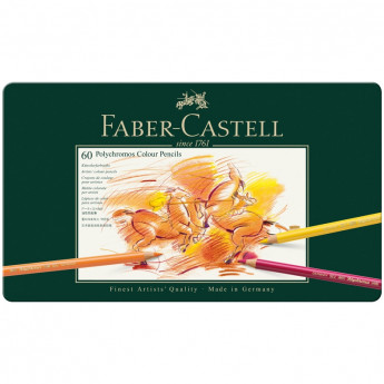 Карандаши цветные художественные Faber-Castell "Polychromos" 60цв., заточен., метал. коробка