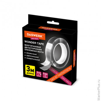 Многоразовая двухсторонняя прозрачная крепежная лента 'Скотч NANO tape' 3 м х 30 мм, 2 мм, DASWERK, 607928