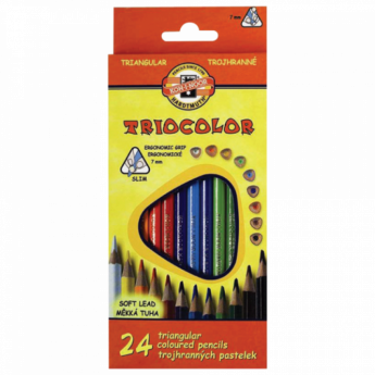 Карандаши цветные KOH-I-NOOR "Triocolor", 24 цв., трехгранные, грифель 3,2 мм, заточенные, картонная упаковка с европодвесом, 3134024004KSRU