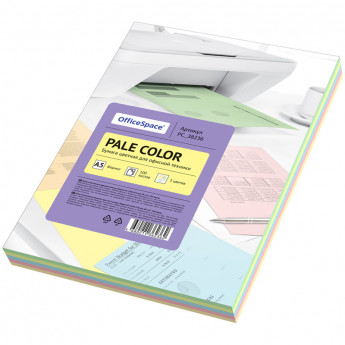 Бумага цветная OfficeSpace 'Pale Color', A5, 80 г/м?, 100л., (5 цветов)