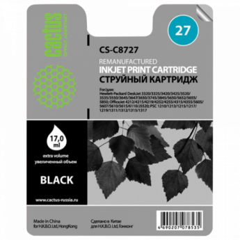 Картридж струйный CACTUS, (C8727AE) Deskjet 3320/3520/5650/5850, №27, черный, 17 мл
