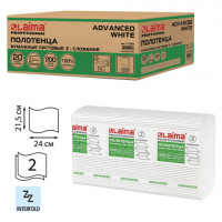 Полотенца бумажные 200 шт., LAIMA (H2) ADVANCED WHITE, 2-слойные, белые, КОМПЛЕКТ 20 пачек, 24х21,5, Z-сложение, 111338, комплект 200 шт