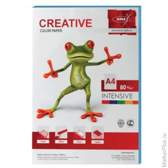 Бумага цветная CREATIVE color, А4, 80 г/м2, 100 л., интенсив, голубая, БИpr-100г