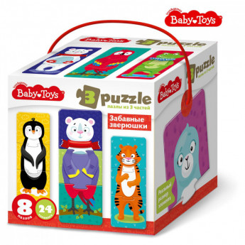Пазлы тройные 24 эл Baby Toys 'Забавные зверюшки'