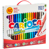Фломастеры Carioca "Jumbo", 40шт., 36цв., утолщенные, смываемые, картон, с ручкой, комплект 40 шт