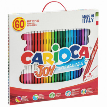 Фломастеры CARIOCA 'Joy', 60 шт., 30 цветов, суперсмываемые, картонная коробка с ручкой, 41015, комплект 60 шт