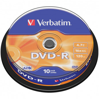 Диск DVD-R 4.7Gb Verbatim 16x Cake Box (10шт), комплект 10 шт