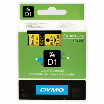 Картридж для принтеров этикеток DYMO D1, 24 мм х 7 м, лента пластиковая, чёрный шрифт, желтый фон, S0720980