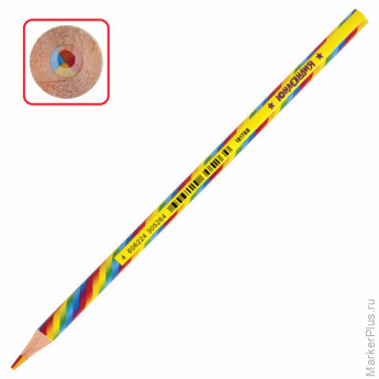 Карандаш с многоцветным грифелем ЮНЛАНДИЯ MAGIC, 1 шт., цвета ассорти, туба, круглый, грифель 3 мм, натуральное дерево, 181788