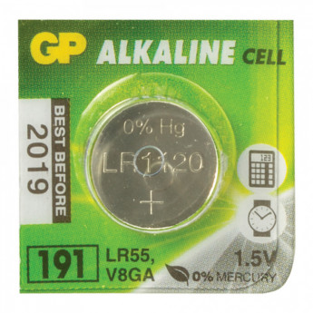 Батарейка GP (Джи-Пи) Alkaline 191 (G8, LR55), 1 штука, в блистере, 1,5 В, 4891199015526