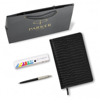Ручка шариковая PARKER 'Jotter Plastic CT', корпус черный, ежедневник А5 черный, золотой срез, пакет, 880894