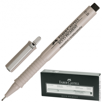 Ручка капиллярная FABER-CASTELL "Ecco Pigment", толщина письма 0,8 мм, корпус серый, черная, 166899