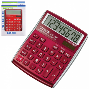 Калькулятор CITIZEN настольный CDC-80RDWB, 8 разрядов, двойное питание, 135х108 мм, бургунди