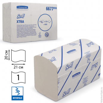 Полотенца бумажные 320 шт., KIMBERLY-CLARK Scott, комплект 15 шт., Xtra, белые, 21х20 см, Interfold,