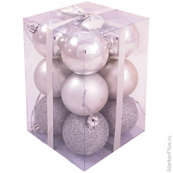 _Набор пластиковых шаров 12 шт, 50 мм, серебряный