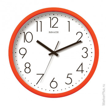 Часы настенные САЛЮТ П-2Б2.3-012, круг, белые, оранжевая рамка, 26,5х26,5х3,8 см