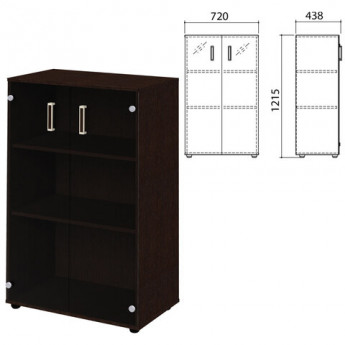 Шкаф закрытый со стеклом 'Приоритет' 720х424х1215 мм, 2 полки, венге (КОМПЛЕКТ)
