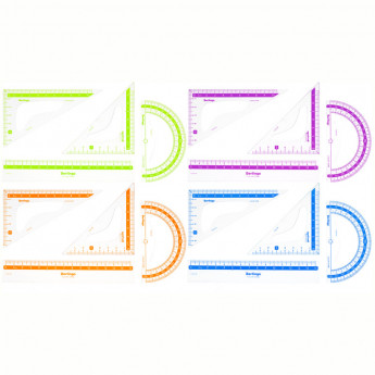 Набор чертежный малый Berlingo 'Color Zone' (треуг. 2шт, линейка 15см, транспортир), прозрачный, Ассорти, ассорти, 6 шт/в уп