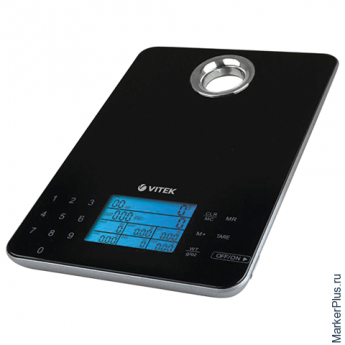Весы кухонные VITEK VT-2411, электронный дисплей, максимальная нагрузка 5 кг, стекло/пластик, черные