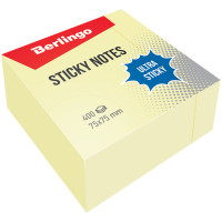 Самоклеящийся блок Berlingo 'Ultra Sticky', 75*75мм, 400л, пастель, желтый