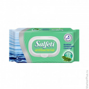 Салфетки влажные Salfeti Antibac 72шт/уп антибактериальные с клапаном 48397, комплект 72 шт