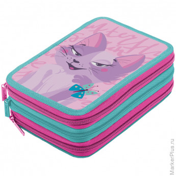 Пенал 3 отделения, 200*140*60 Berlingo "Princess cat 3", полиэстер