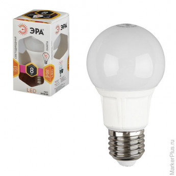 Лампа светодиодная ЭРА, 8 (70) Вт, цоколь E27, грушевидная, теплый белый свет, 25000 ч., LED smdA60-