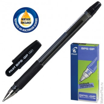 Ручка шариковая масляная PILOT BPS-GP-M, корпус черный, с резиновым упором, 0,4 мм, черная
