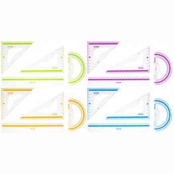 Набор чертежный средний Berlingo 'Color Zone' (треуг. 2шт, линейка 20см, транспортир), прозрачный, ассорти, 6 шт/в уп
