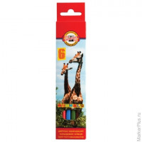 Карандаши цветные KOH-I-NOOR "Animals", 6 цветов, грифель 2,8 мм, заточенные, картонная упаковка с европодвесом, 3551006008KSRU