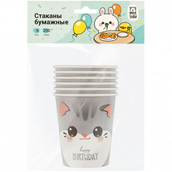 Стаканы бумажные MESHU 'Kitten', 200мл, 6шт.