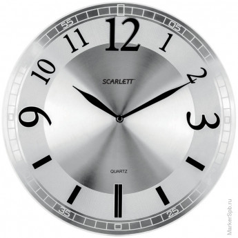 Часы настенные ход плавный, офисные Scarlett SC-55N, круглые, 33*33*4,3, серебристая рамка