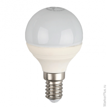 Лампа светодиодная ЭРА, 6 (40) Вт, цоколь E14, шар, теплый белый свет, 25000 ч., LED smdР45-6w-827-E