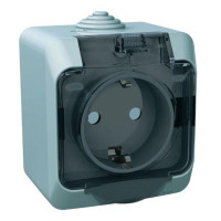 Розетка 1-ая с/з с кр. с защитными шторк. IP44 SE Этюд Серый (PA16-044C)О/У
