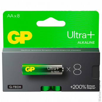 Батарейки КОМПЛЕКТ 8 шт, GP Ultra Plus G-Tech, AA (LR6), алкалиновые, пальчиковые, 15, 15AUPA21-2CRB8