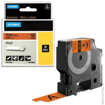 Картридж для принтеров этикеток DYMO Rhino, 19 мм х 5,5 м, лента виниловая, чёрный шрифт, оранжевая,