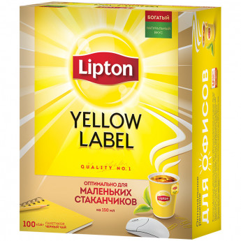 Чай Lipton Yellow Label, черный, 100 пакетиков по 1,6гр
