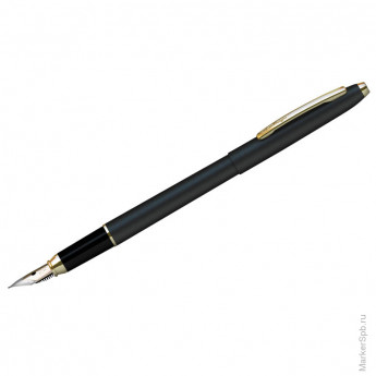 Ручка перьевая Berlingo "Golden Prestige" синяя, 0,8мм, корпус черный/золото, пластик. футляр