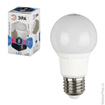 Лампа светодиодная ЭРА, 8 (70) Вт, цоколь E27, грушевидная, холодный белый свет, 25000 ч., LED smdA6