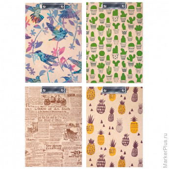 Планшет с зажимом Berlingo "Craft" А4, крафт-бумага, с рисунком, ассорти