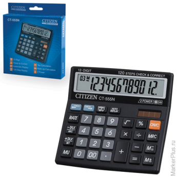 Калькулятор CITIZEN настольный CT-555N, 12 разрядов, двойное питание, 130x128 мм