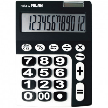Калькулятор настольный 12 разрядов, двойное питание, 225*140*30 мм, черный/белый, большие кнопки
