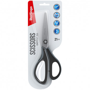 Ножницы Berlingo 'Easycut 350', 21см, серые, эргономичные ручки, мягкие вставки, европодвес