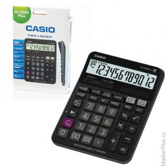 Калькулятор CASIO настольный DJ-120DPLUS-W, 12 разрядов, двойное питание, 192х144 мм, европодвес, че